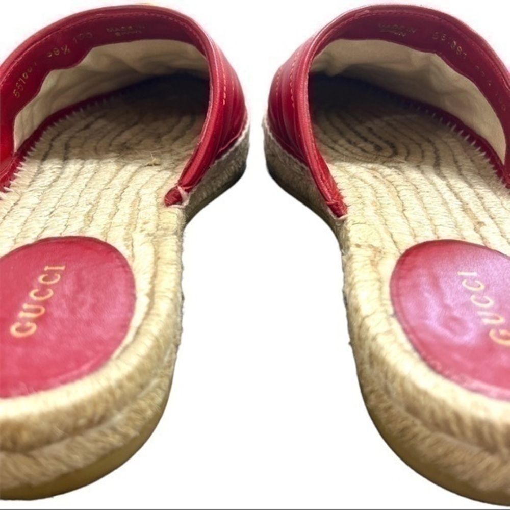 GUCCI Nappa Charlotte Hibiscus Red Leather GG Marmont Espadrille Mules Size 39.5 - Picture 5 of 7